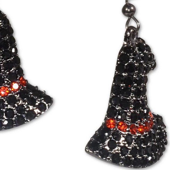 HOLIDAY LANE HALLOWEEN WITCH HAT HEMATITE BLACK/ORANGE CRYSTAL EARRINGS**NEW! - Picture 3 of 3